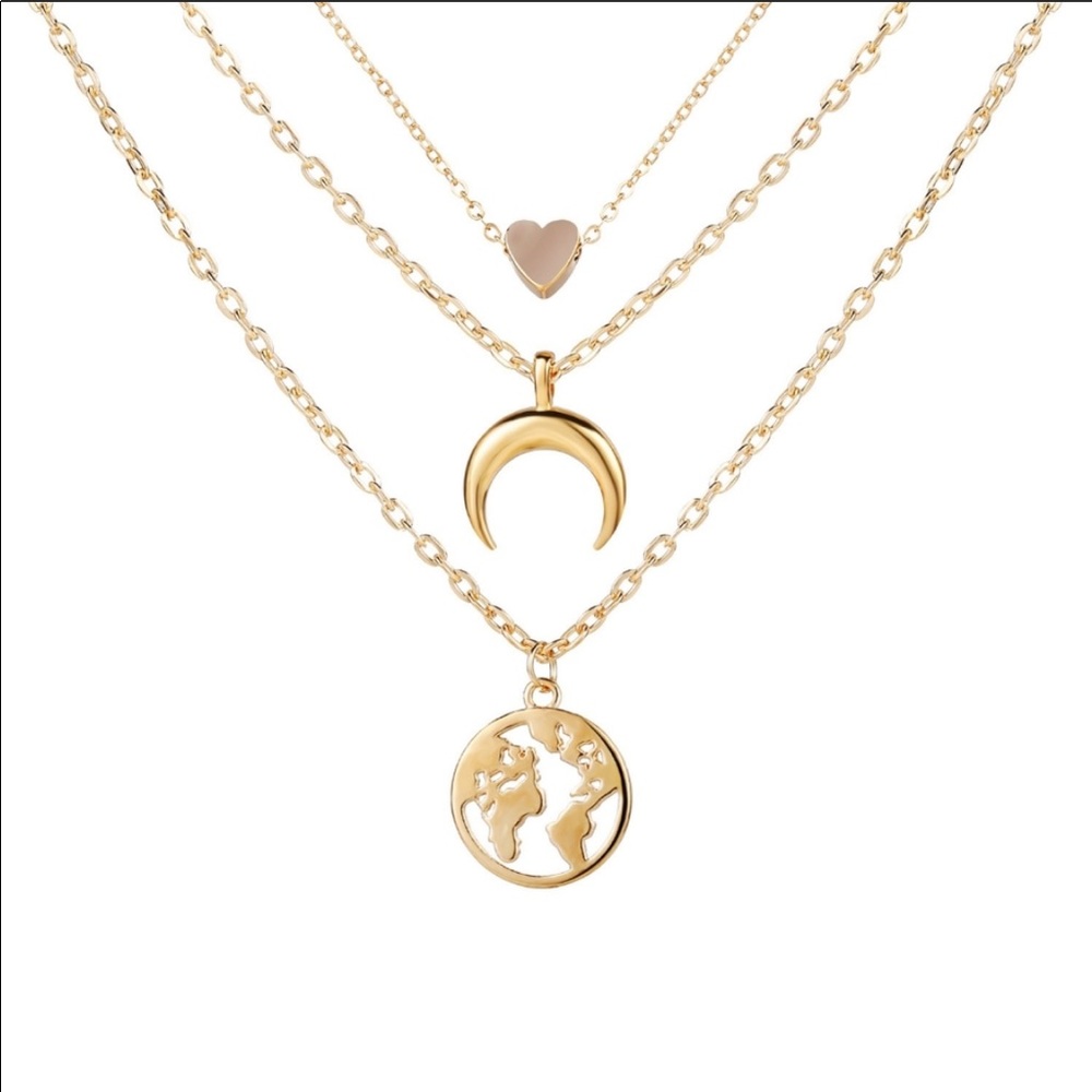 ‼️CLOSET CLOSING‼️ONLY ONE LEFT! Multi-layer Map, Moon, Heart Necklace